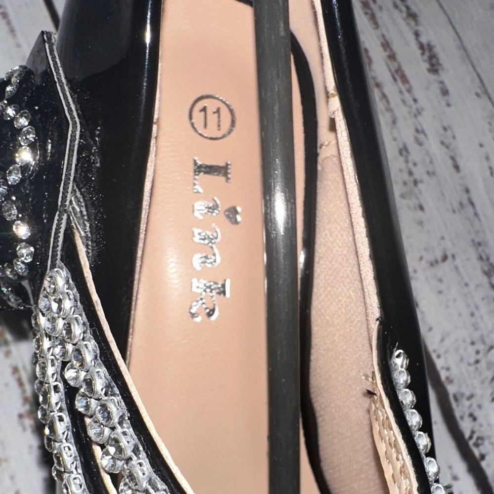 Link Black Dress Shoes with Rhinestone Straps Sz. 11 - Picture 3 of 8